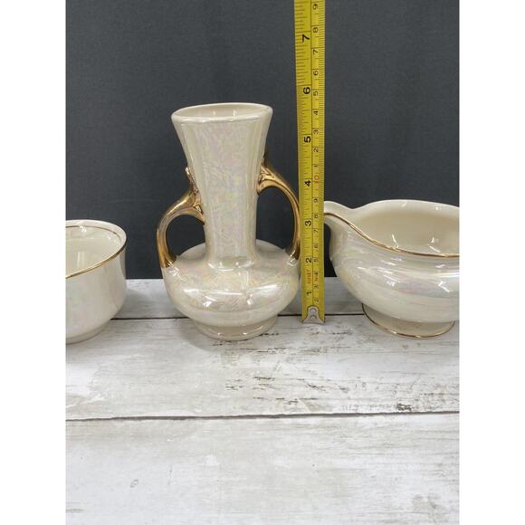 Vintage MCM Homer Laughlin Eggshell Pearl Iridescent Creamer Vase Cup LOT of 3 - Picture 8 of 12